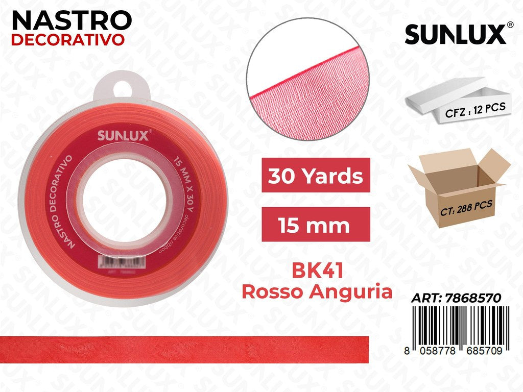 Nastro Decorativo Org. BK41-260 Rosso Anguria 30Y*1.5CM