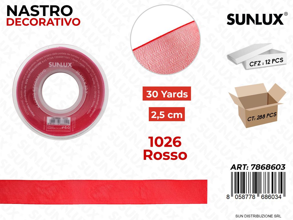 Nastro Decorativo ORG.1026 Rosso 30Y*2.5CM