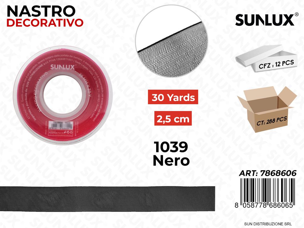 Nastro Decorativo ORG.1039 Nero 30Y*2.5CM