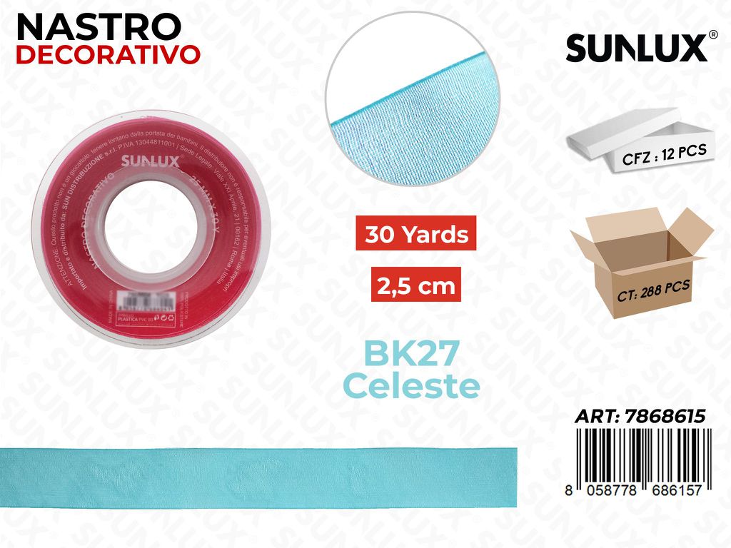 Nastro Decorativo Org. BK27 Celeste 30Y*2.5CM