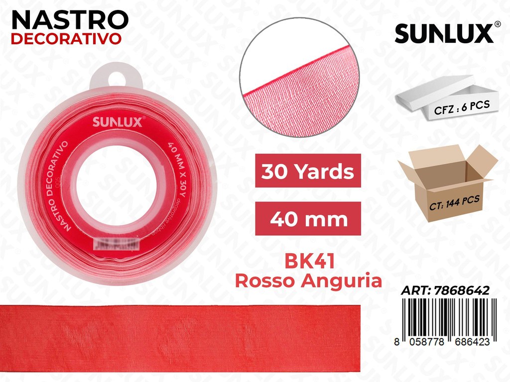 Nastro Decorativo Org. BK41-260 Rosso Anguria 30Y*4CM