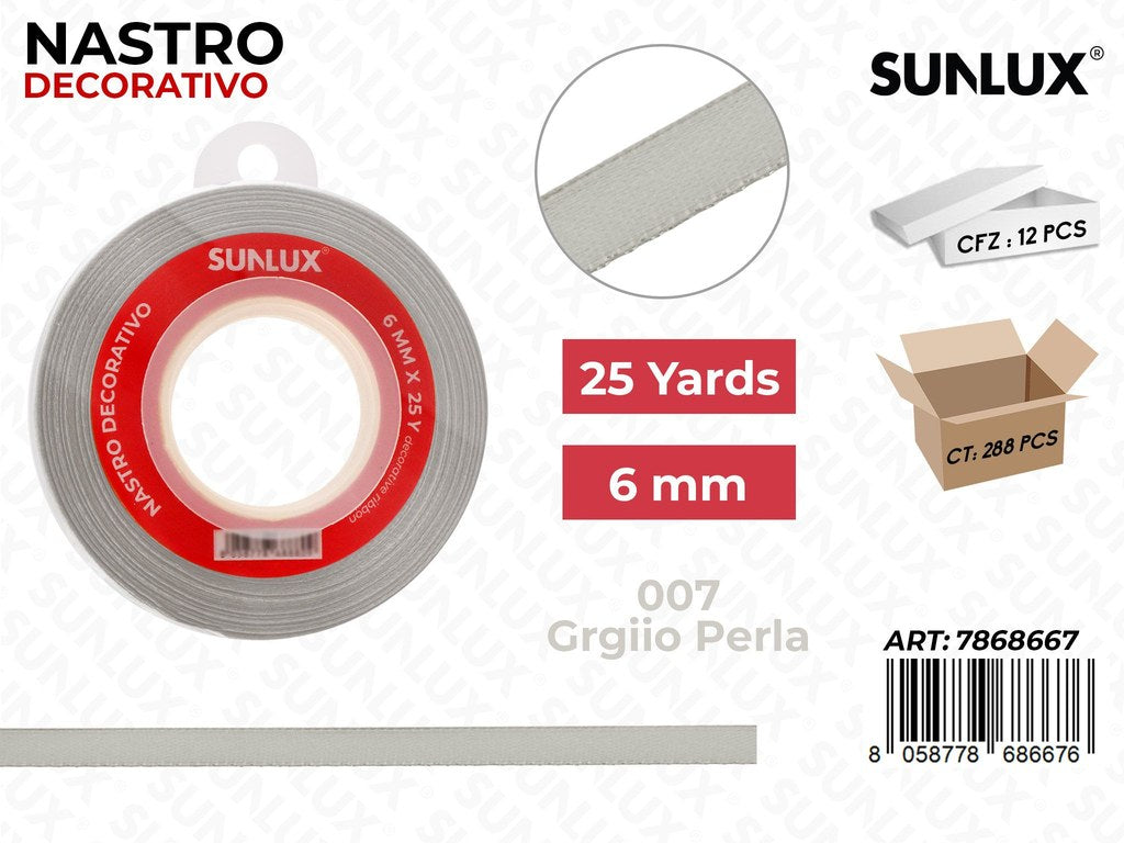 Nastro di Raso 007 Grigio Perla 25Y*0.6CM