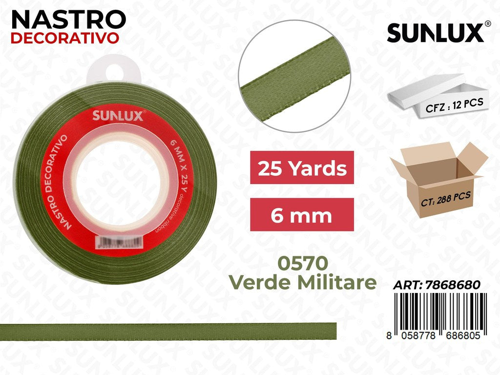 Nastro di Raso 0570 Verde Militare 25Y*0.6CM
