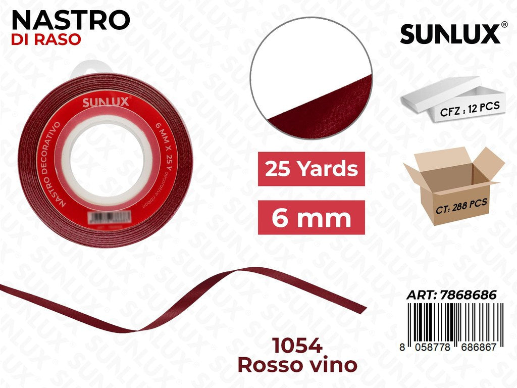 Nastro di Raso 1054 Rosso Vino 25Y*0.6CM