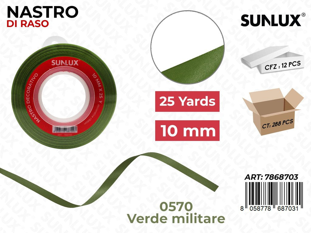 Nastro di Raso 0570 Verde Militare 25Y*1CM