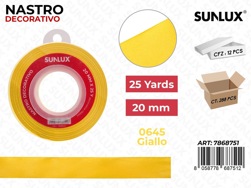 Nastro di Raso 0645 Giallo 25Y*2CM