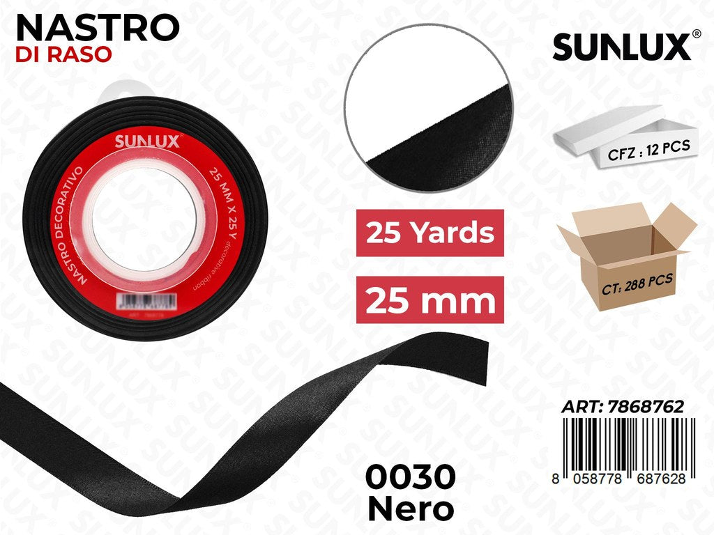 Nastro di Raso 0030 Nero 25Y*2.5CM