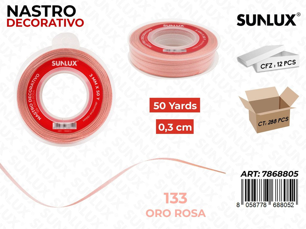 Nastro Dec. Raso 133 Oro Rosa 50Y*0.3CM