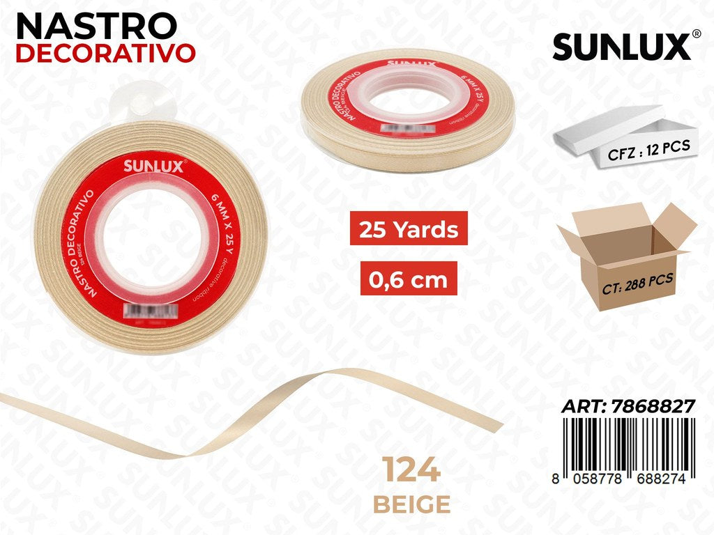 Nastro Dec. Raso 124 Beige 25Y*0.6CM
