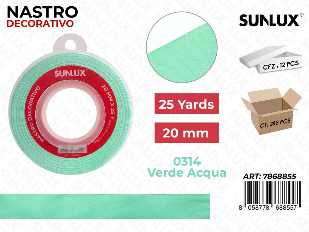 Nastro Decorativo Raso 0314 Ve. Acqua 25Y*20MM