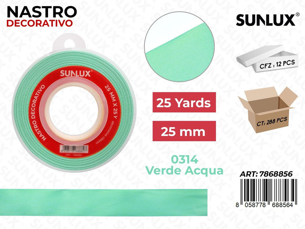 Nastro Decorativo Raso 0314 Ve. Acqua 25Y*25MM