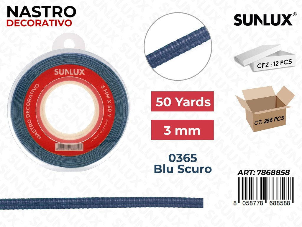 Nastro Decorativo Raso 0365 Blu Scuro 50Y*0.3CM