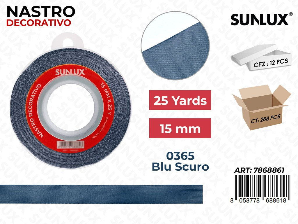 Nastro Decorativo Raso 0365 Blu Sc. 25Y*15MM
