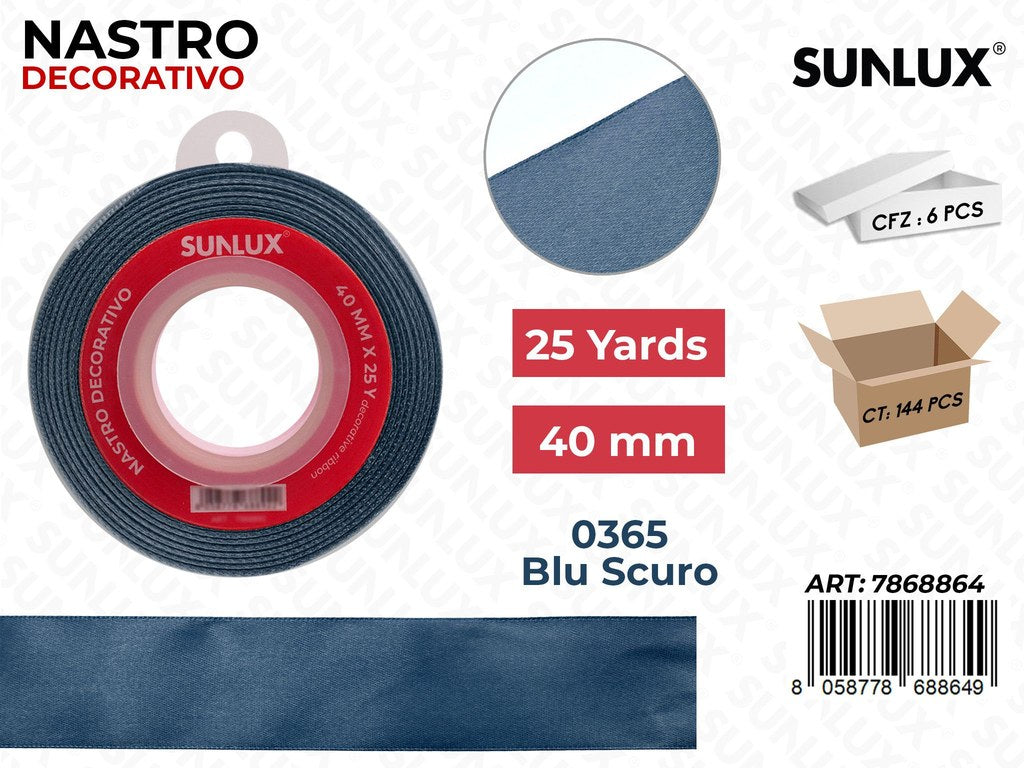 Nastro Decorativo Raso 0365 Blu Sc. 25Y*40MM