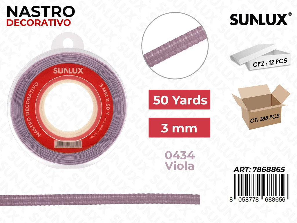 Nastro Decorativo Raso 0434 Viola 50Y*0.3CM