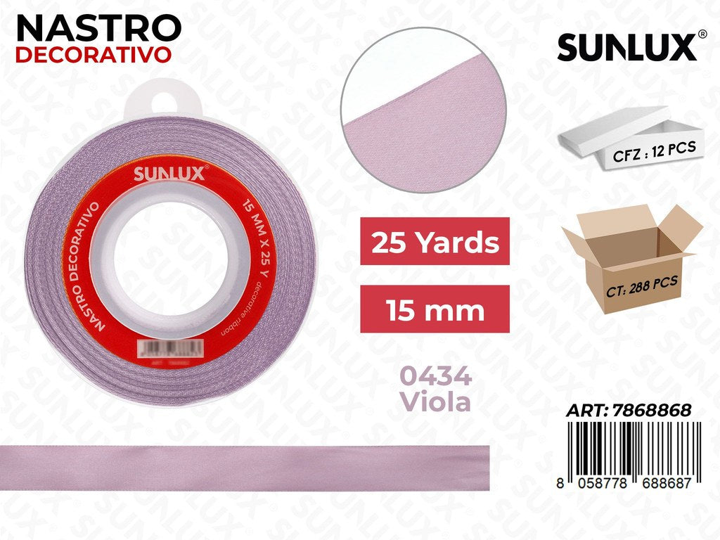 Nastro Decorativo Raso 0434 Viola 25Y*15MM