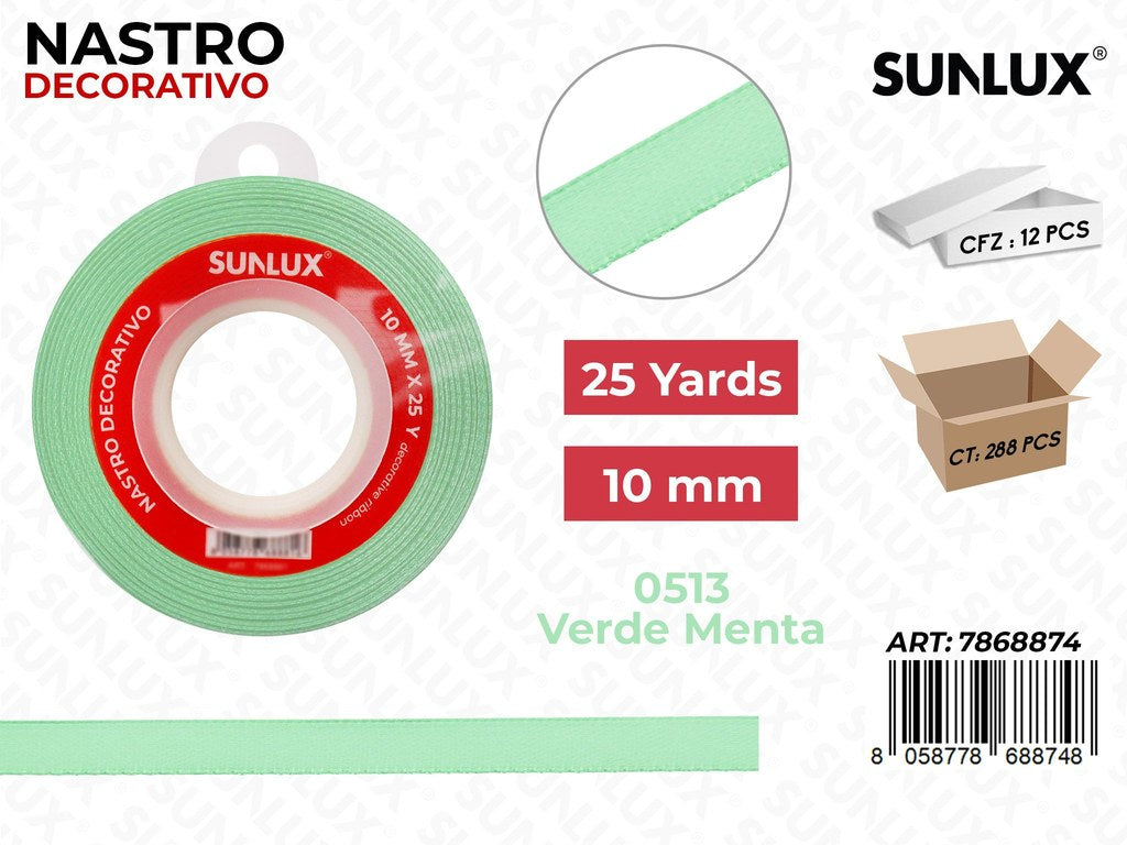 Nastro Decorativo Raso 0513 Ve. Menta 25Y*10MM