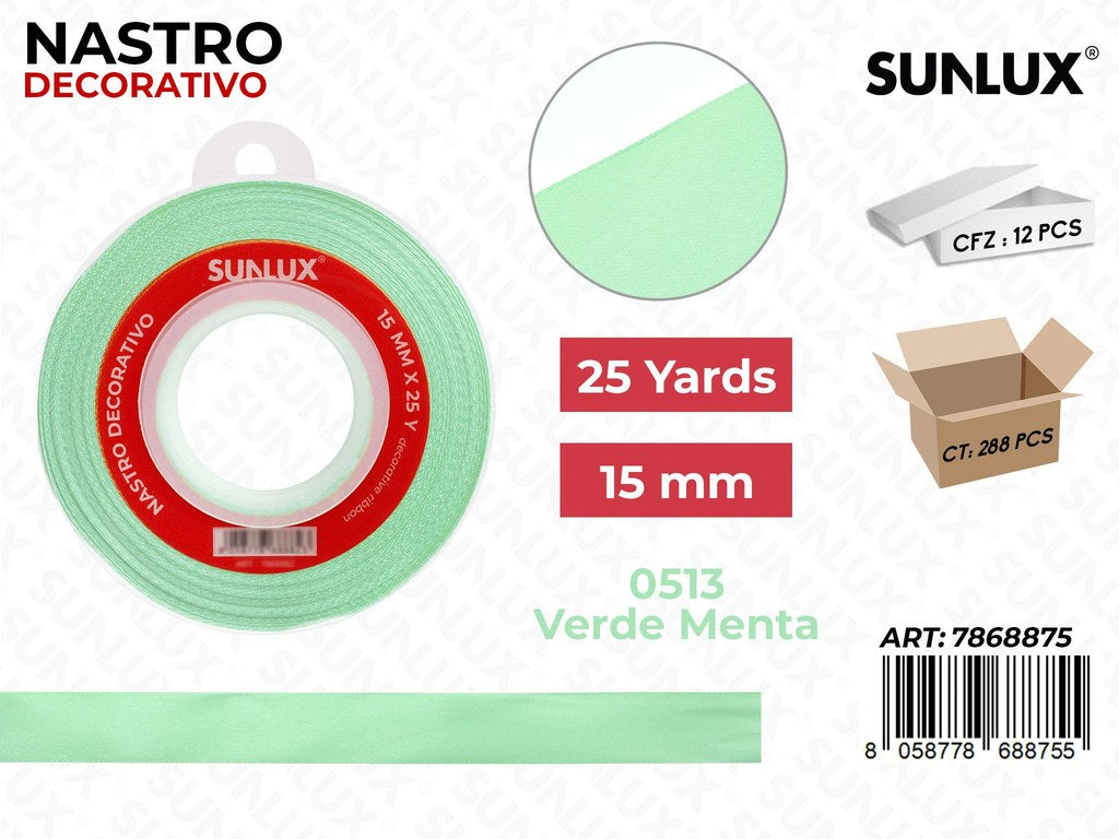 Nastro Decorativo Raso 0513 Ve. Menta 25Y*15MM
