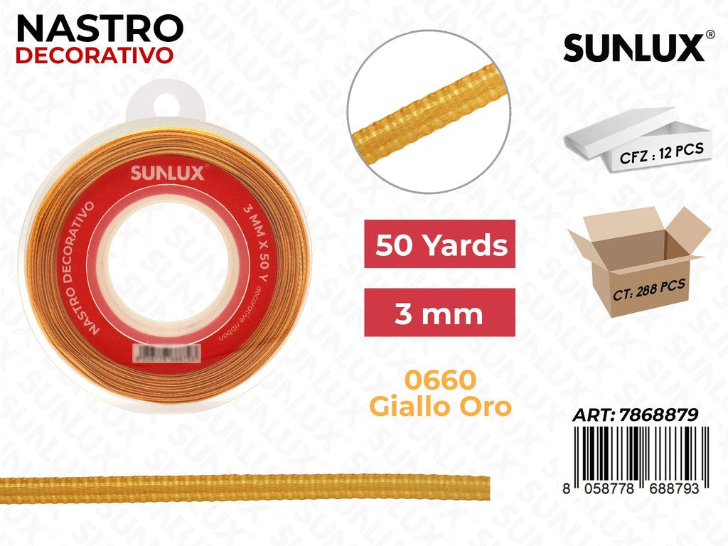 Nastro Decorativo Raso 0660 Giallo Oro 50Y*0.3CM