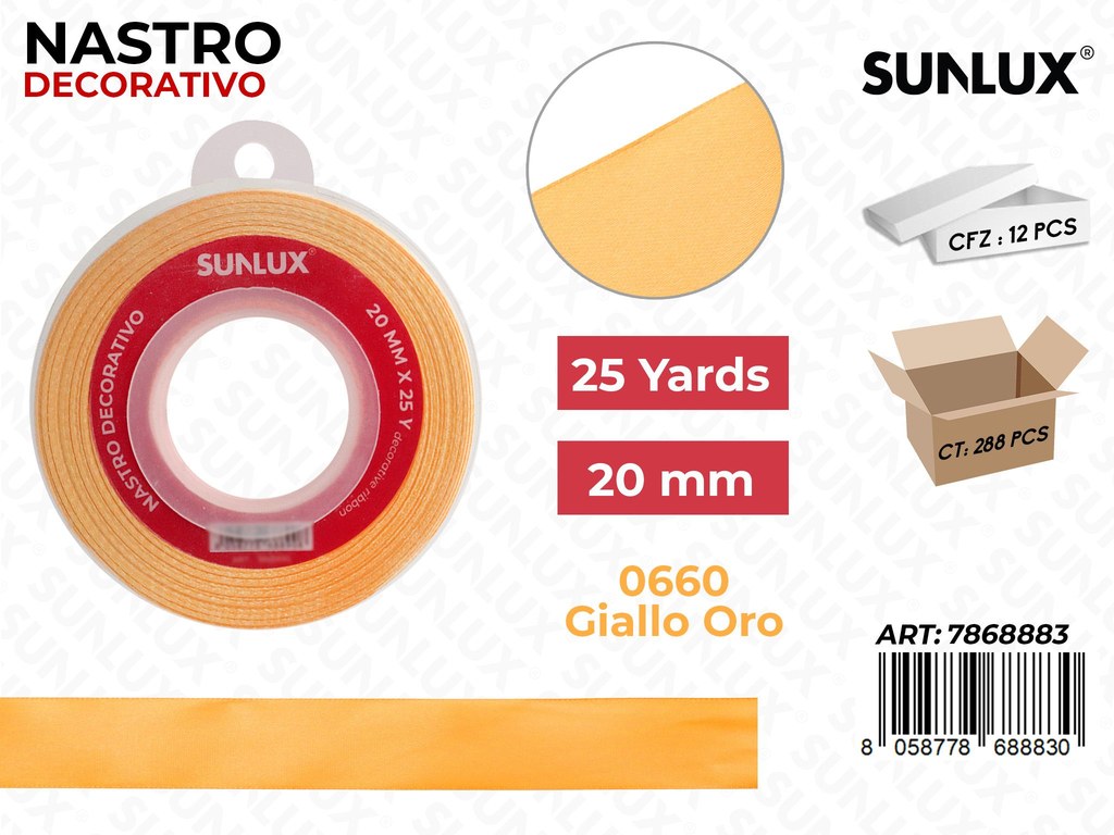 Nastro Decorativo Raso 0660 Giallo Oro 25Y*20MM