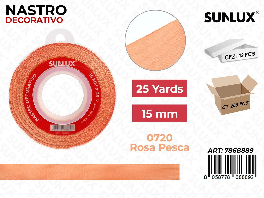 Nastro Decorativo Raso 0720 Rosa Pesca 25Y*15MM