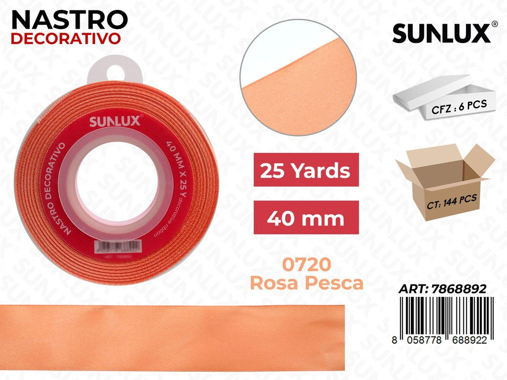 Nastro Decorativo Raso 0720 Rosa Pesca 25Y*40MM