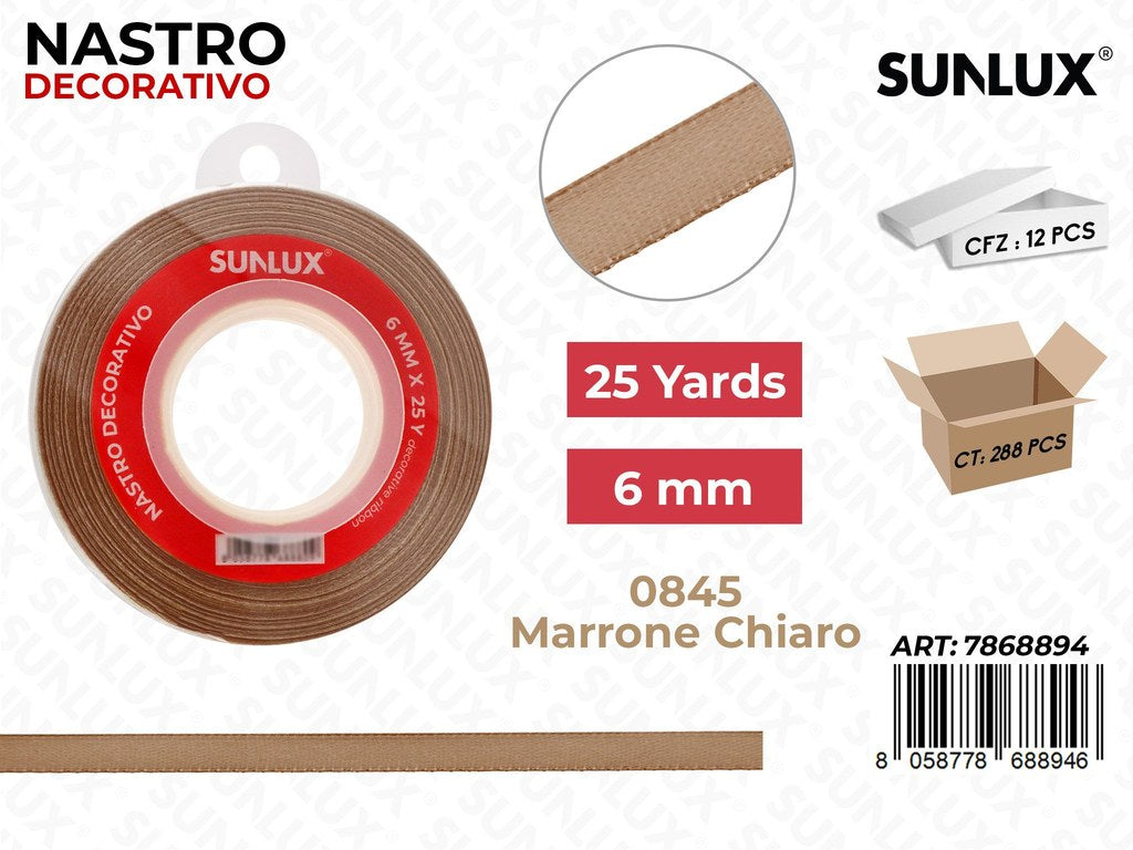Nastro Decorativo Raso 0845 Marr. Ch. 25Y*6MM