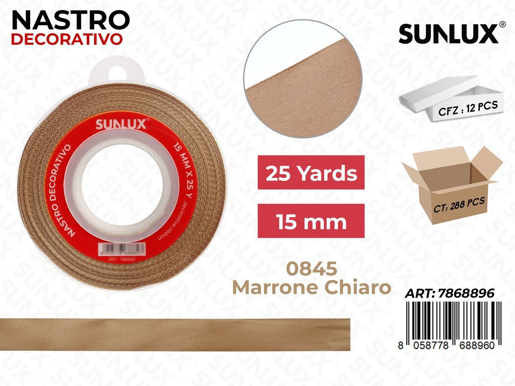 Nastro Decorativo Raso 0845 Marr. Ch. 25Y*15MM