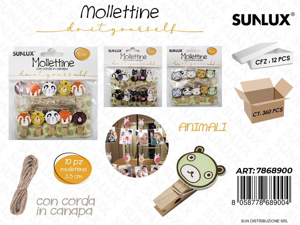 Mollettine c/ Corda Animali Ass. 3.5CM 10PCS