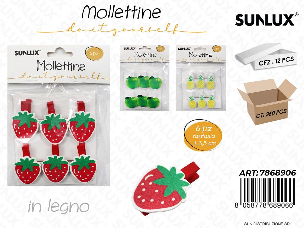 Mollettine in Legno Frutta Ass. 3.5CM 6PCS