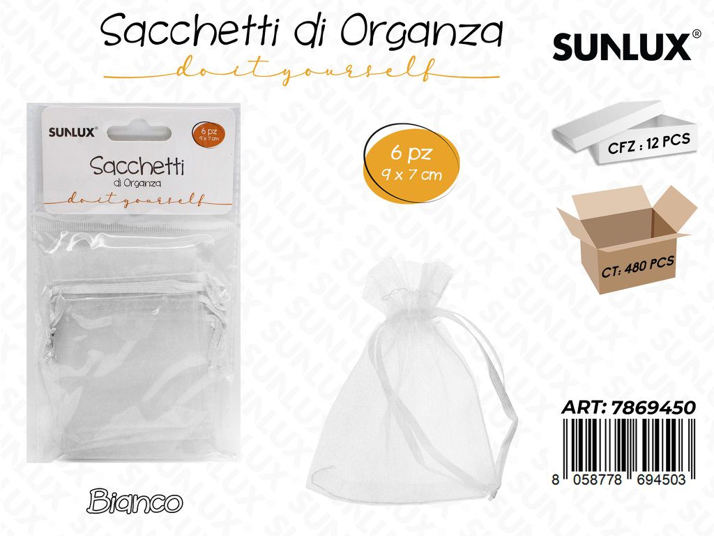 Sunlux Sacchetto in Organza Bia. 6PCS 9*7CM