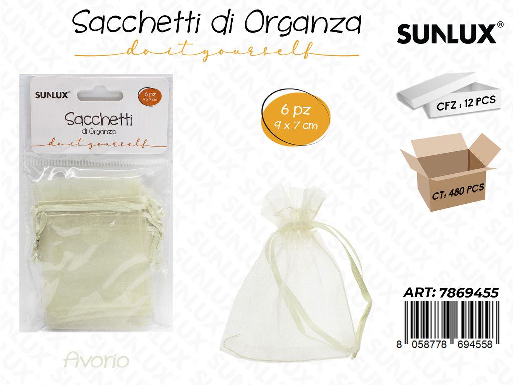 Sunlux Sacchetto in Organza Avorio 6PCS 9*7CM