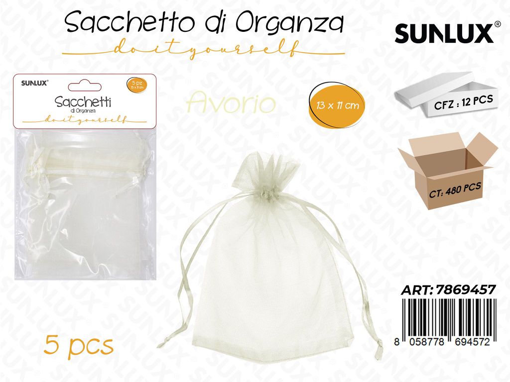 Sunlux Sacchetto in Organza Avorio 5PCS 13*11CM