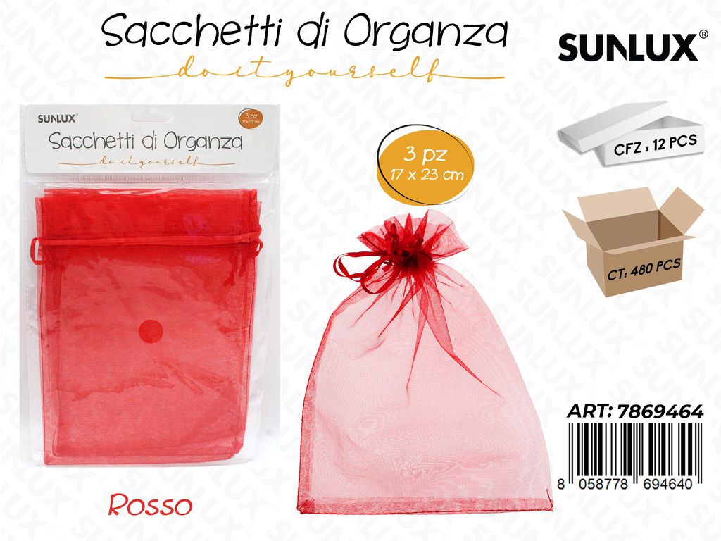 Sunlux Sacchetto in Organza Rosso 3PCS17*23CM