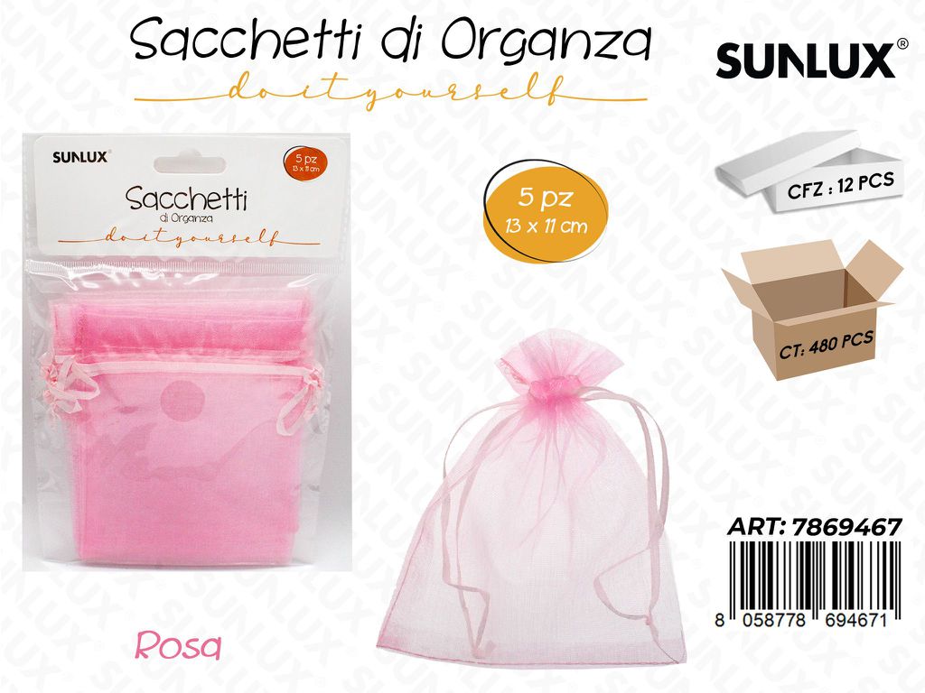 Sunlux Sacchetto in Organza Rosa 5PCS 11*13CM