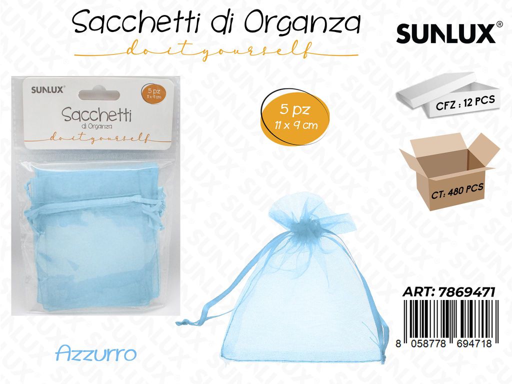 Sunlux Sacchetto in Organza Azz. 5PCS 11*9CM