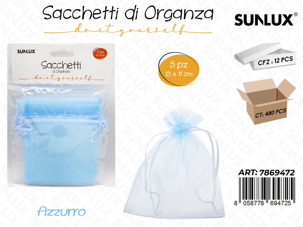 Sunlux Sacchetto in Organza Azz. 5PCS 11*13CM