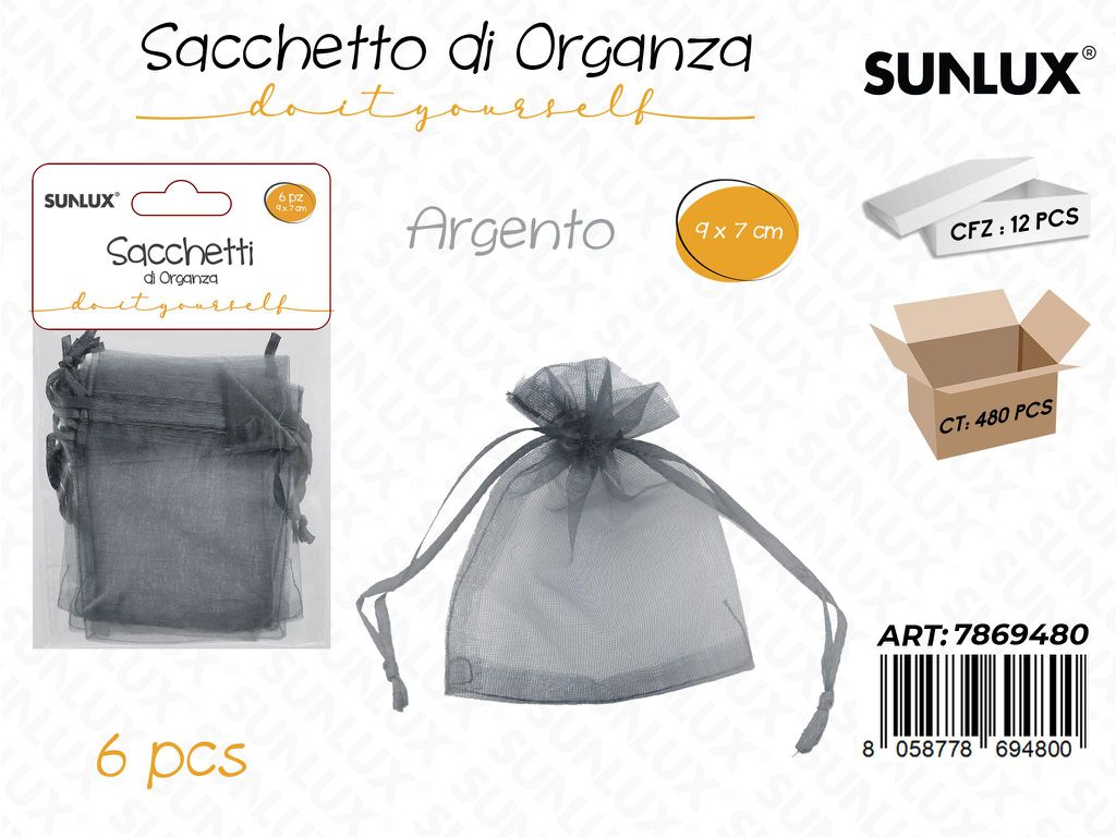 Sunlux Sacchetto in Organza Arg. 6PCS 9*7CM