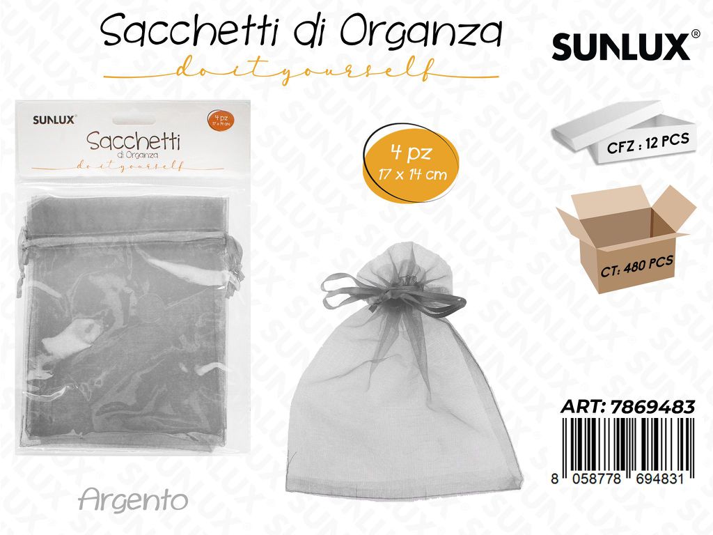 Sunlux Sacchetto in Organza Arg. 4PCS 17*14CM