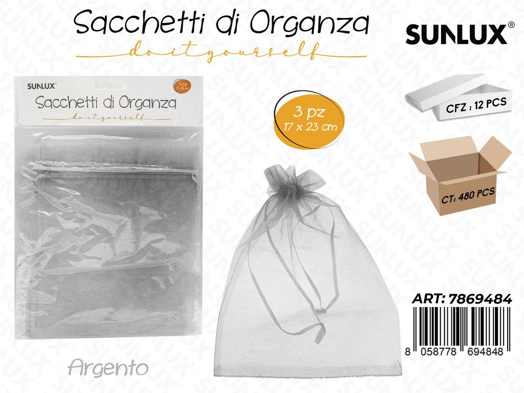 Sunlux Sacchetto in Organza Arg. 3PCS 17*23CM