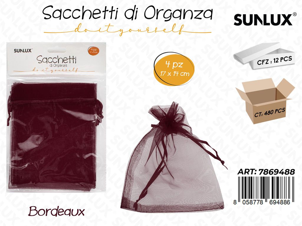 Sunlux Sacchetto Organza Bordeaux 4PCS 14*17CM