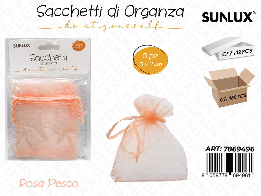 Sunlux Sacchetto in Organza Rosa Pe. 5PCS 9*11CM