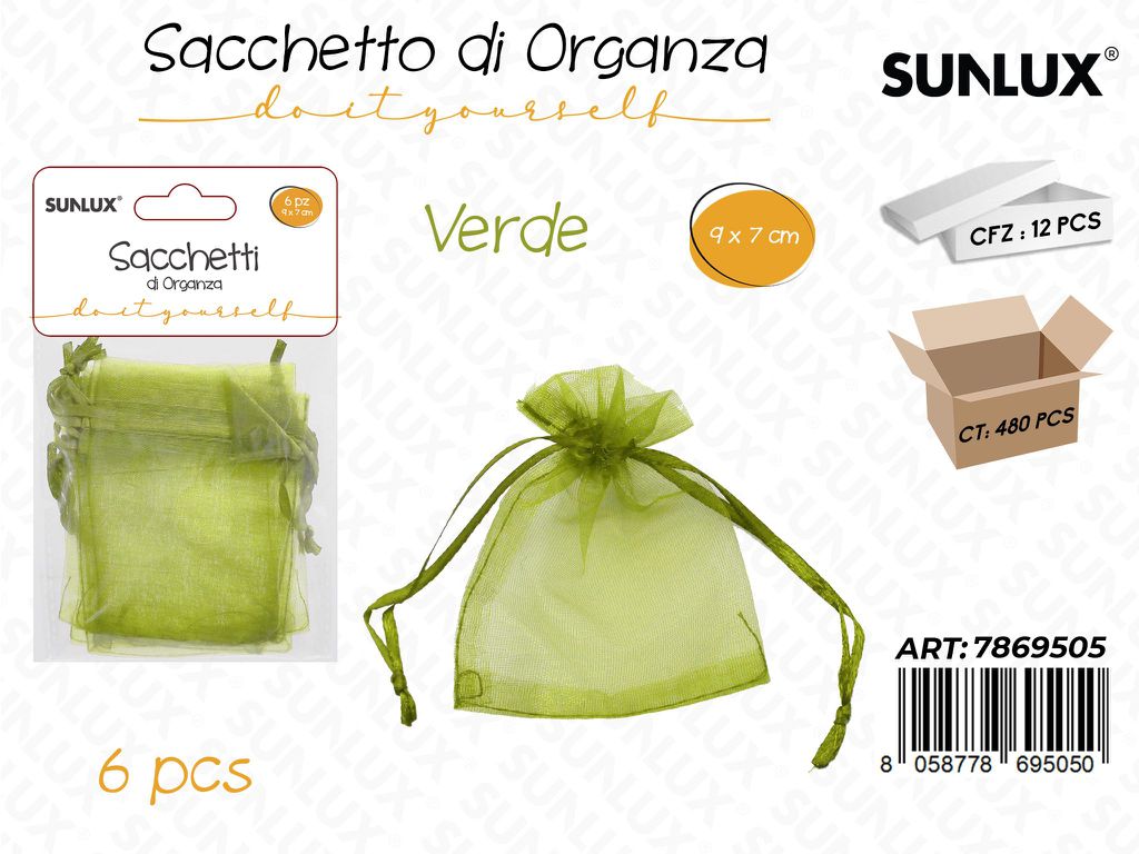 Sunlux Sacchetto in Organza Ve. 6PCS 9*7CM