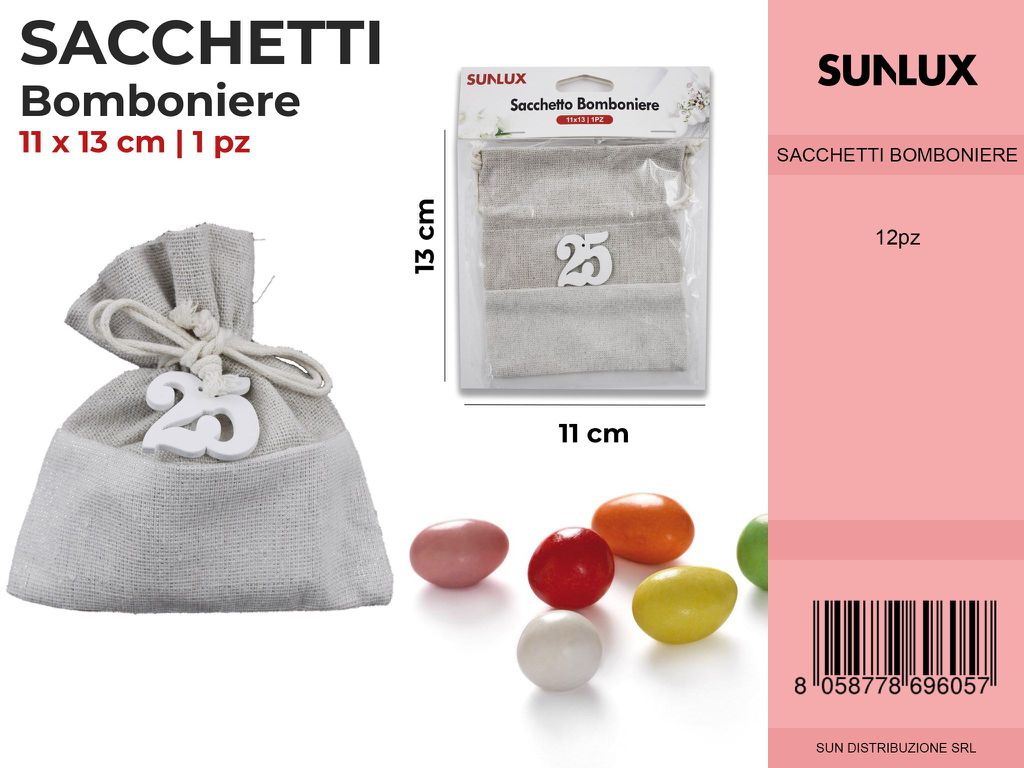 Sacchetto Bomboniere c/ N. 25 in Gesso 11*13CM