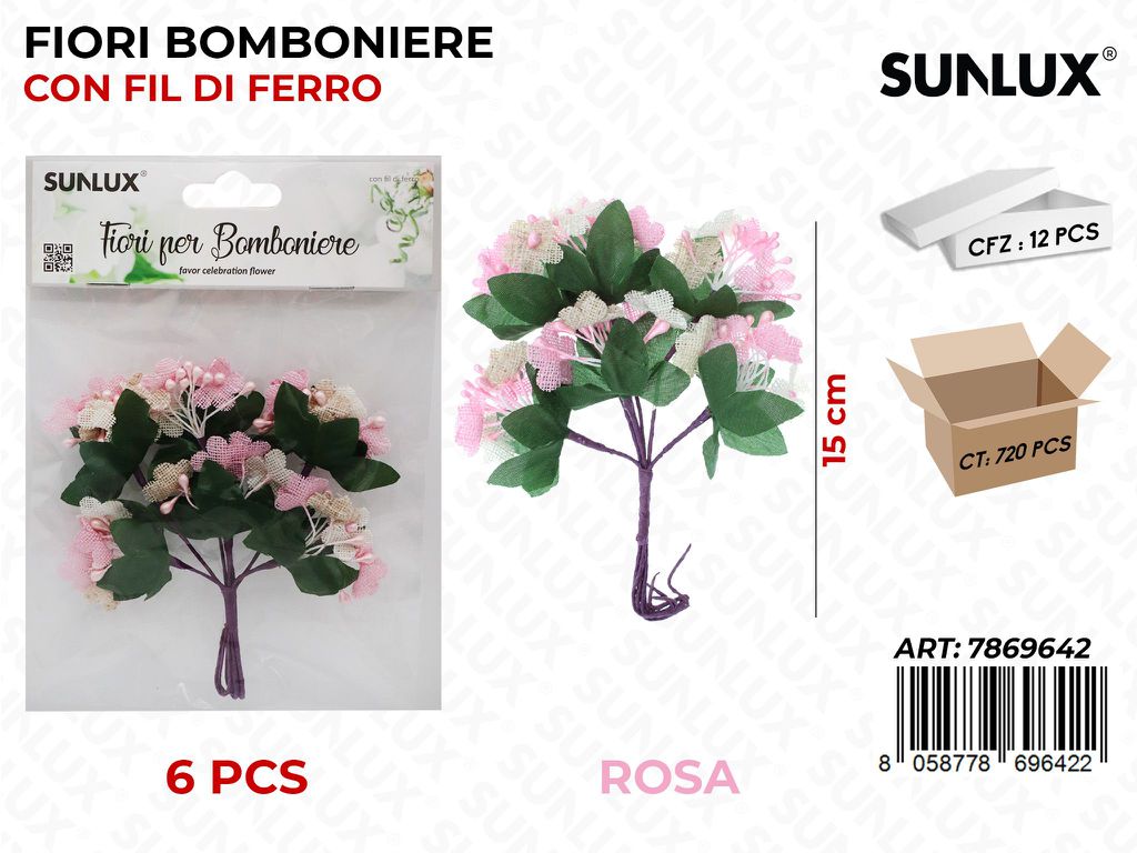 Fiori Bomb. 6RAMI Rosa 15CM