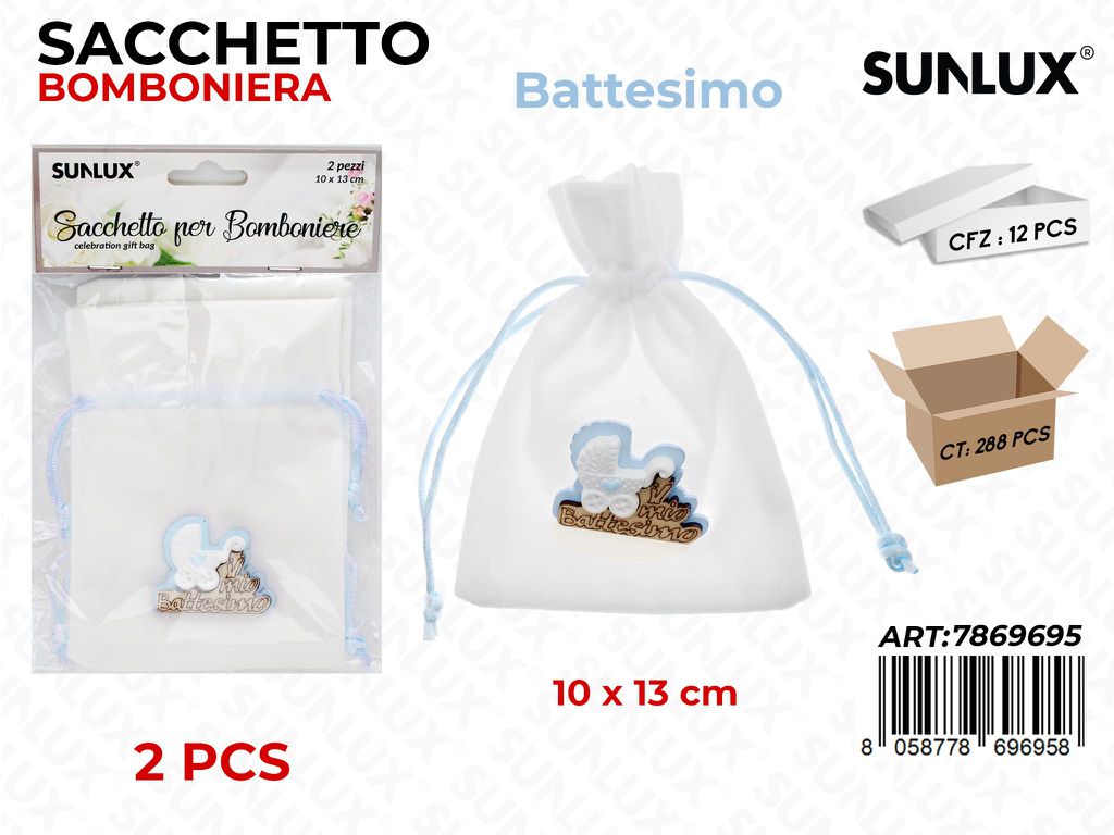 Sunlux Sacchetto Bomb. Battesimo Celeste 2PCS D.10*13CM/ Pz da 12