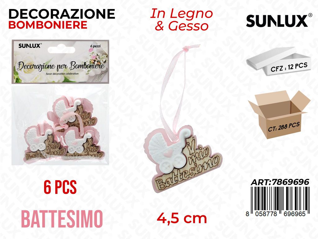 Sunlux Dec. Bomb. Battesimo Rosa 6PCS 4.5CM/ Pz da 12