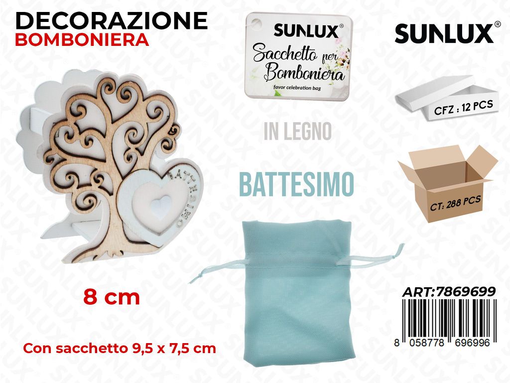 Sunlux Scatolina Bomb. Battesimo Celeste in Legno 9.5*7.5CM/ Pz da 12