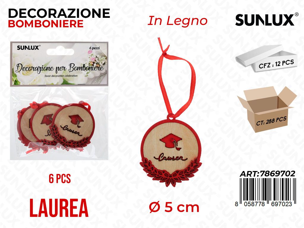 Sunlux Dec. Bomb. Laurea Legno 6PCS D.5CM/ Pz da 12
