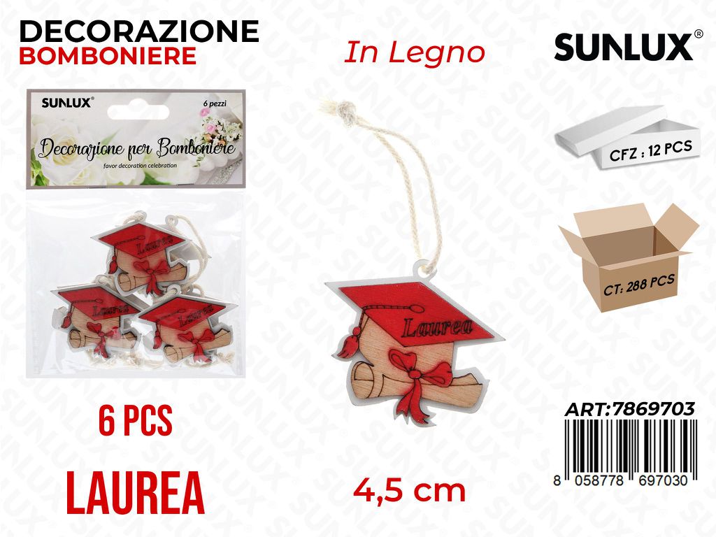 Sunlux Dec. Bomb. Laurea 6PCS D4.5CM/ Pz da 12